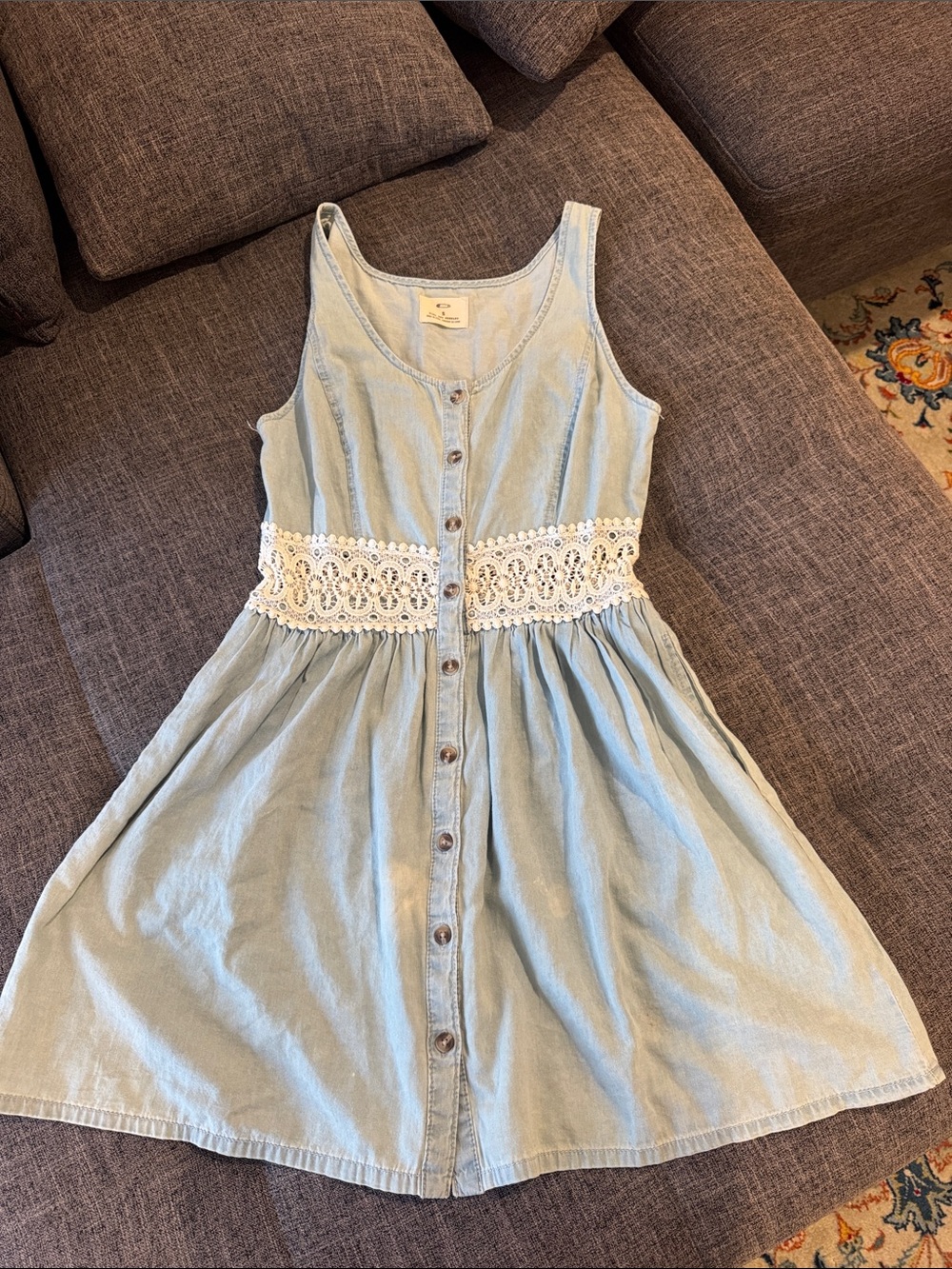 Urban Outfitters Light Blue Denim Tank Dress with White Crochet Waist